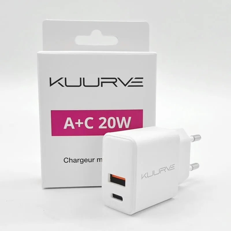 [ADAPT-KUURVE-CHARG-SECT-USB-USBC] Adaptateur Chargeur Secteur USB + USB-C | Kuurve